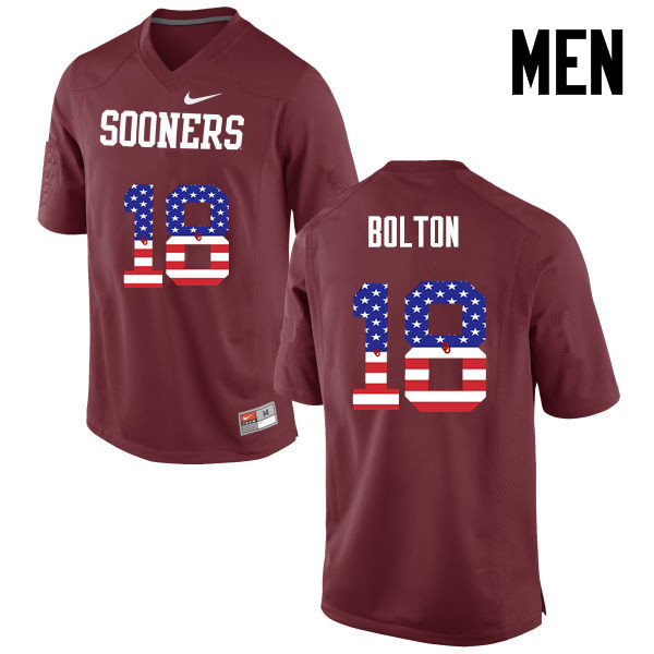 Men Oklahoma Sooners #18 Curtis Bolton College Football USA Flag Fashion Jerseys-Crimson - Click Image to Close